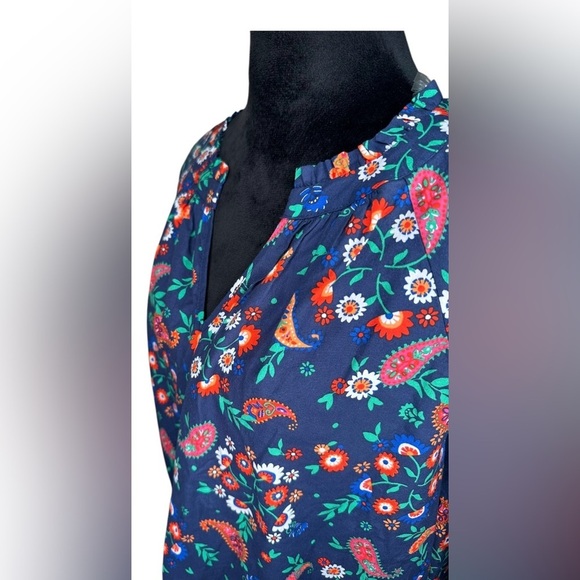 Croft & Barrow Women's Sz: Large Raglan Cotton Popover Blouse Navy Paisley NWT - Picture 7 of 10